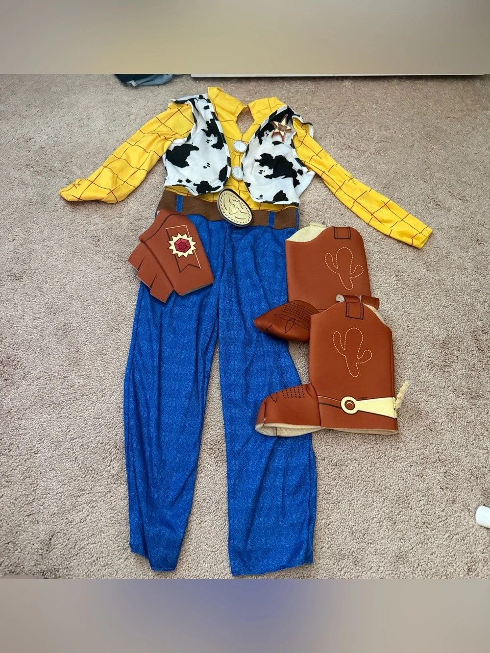Disney Toy Story Yellow & Blue Cowboy Kids Costume with Brown Boots and Vest